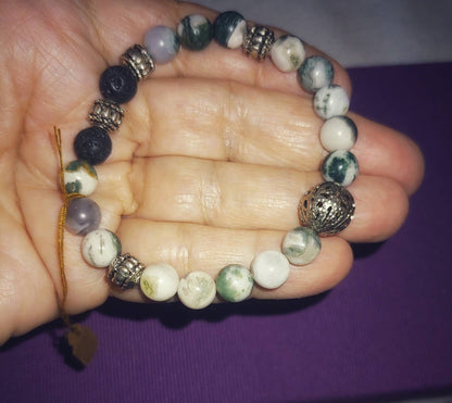 GEMSTONE INNER PEACE 8mm bracelet ,tree agate stones,anti anxiety,immunity boosting