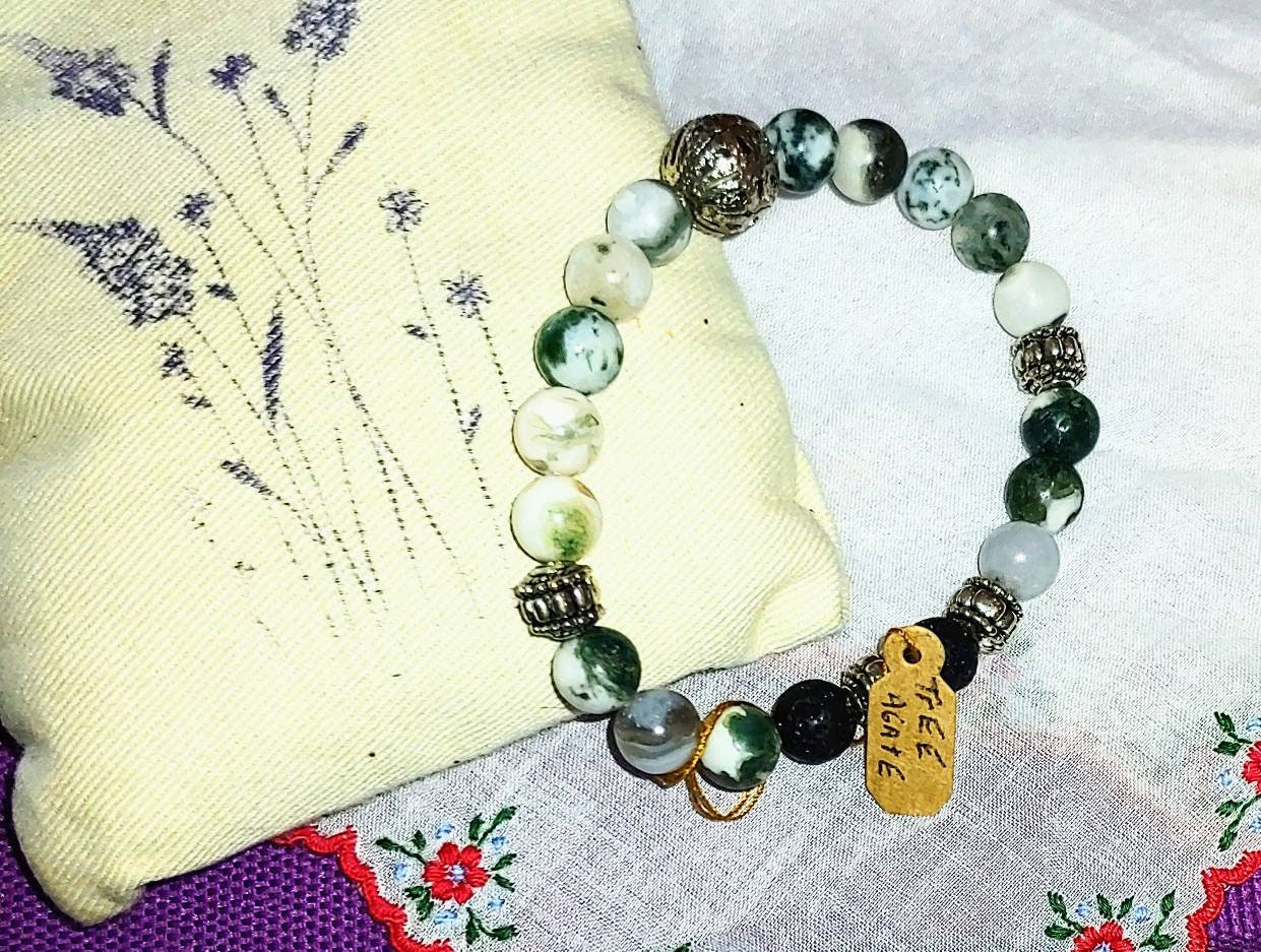 GEMSTONE INNER PEACE 8mm bracelet ,tree agate stones,anti anxiety,immunity boosting