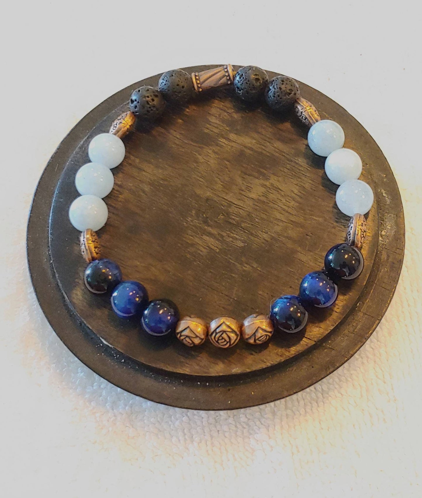 GEMSTONE TEMPER CALMING Aquamarine and blue tiger eye soothing bracelet,mermaid stone,temper calming bracelet,8mm crystal bead