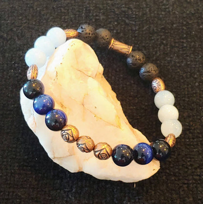 GEMSTONE TEMPER CALMING Aquamarine and blue tiger eye soothing bracelet,mermaid stone,temper calming bracelet,8mm crystal bead