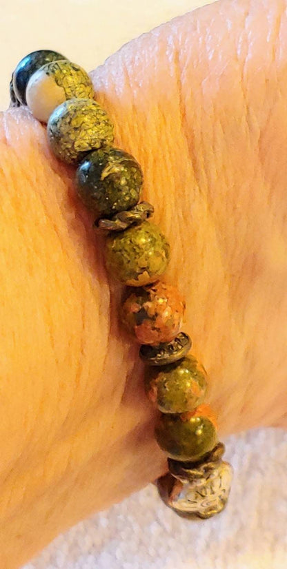 GEMSTONE REBIRTH Unakite stone bracelet 8mm,pregnancy bracelet,convalescent bracelet,grief relief