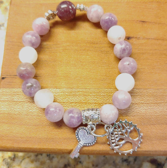 GEMSTONE DEPRESSION bracelet,heart stone rose quartz,mood balancing lepidolite,anti anxiety,aids with depression