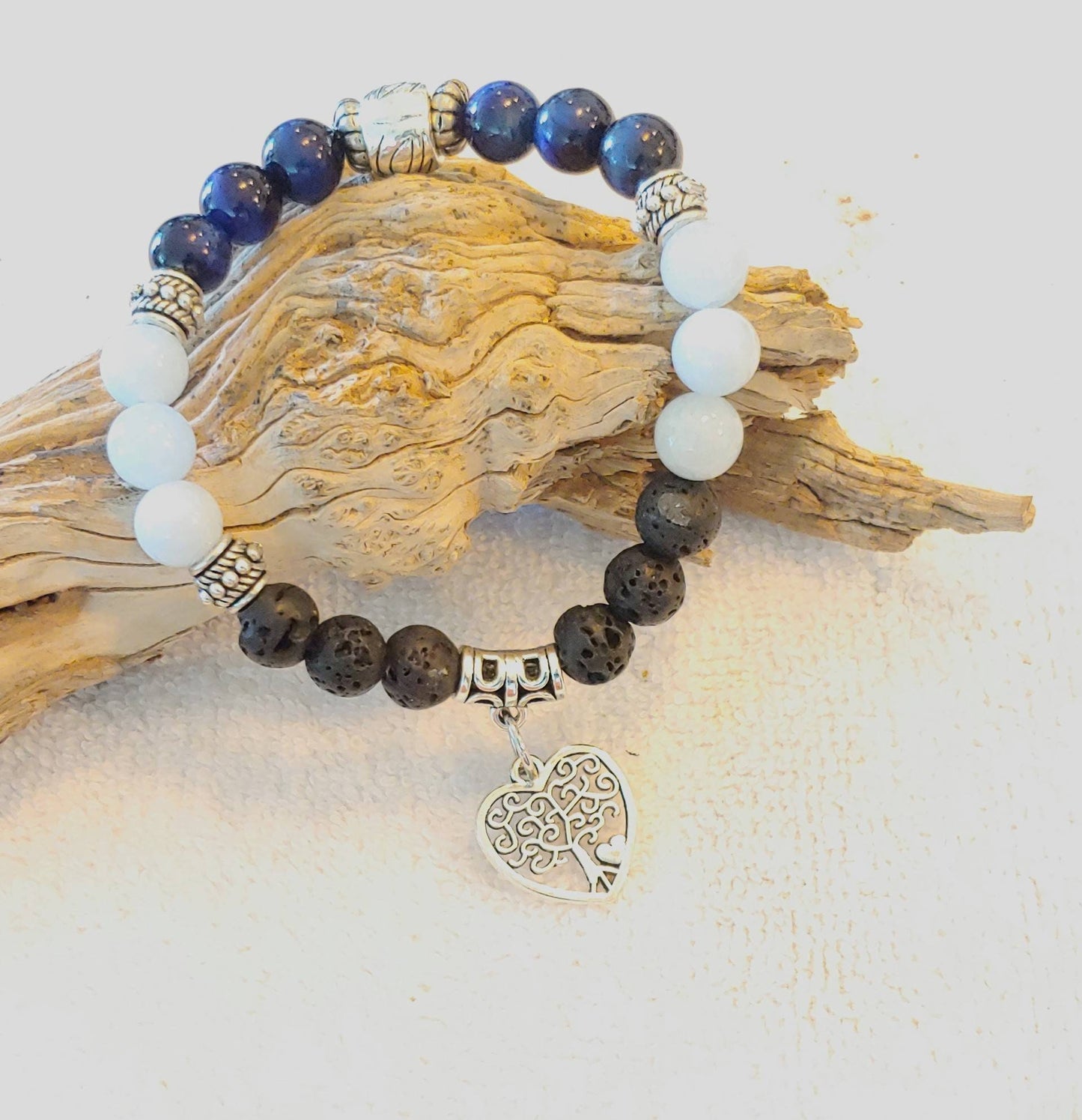 GEMSTONE CALMING SEA Natural crystal mothers day bracelet,genuine tiger eye and aquamarine beaded energy bracelet,mermaid stone antianxiety calming crystal 8mm