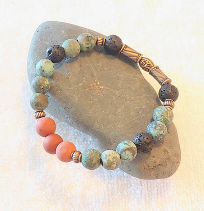 GEMSTONE RISE UP Natural Crystal Bracelet or Natural Gemstone African Turquoise or African Red Jasper Healing Bracelet or Unisex Crystal Healing Gift