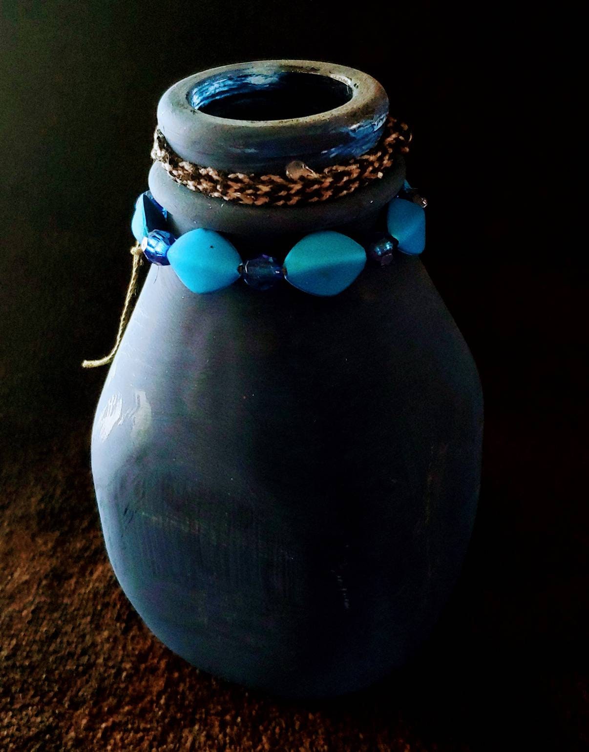 VASE Boho bud recycled jar, handpainted , blue in color,inspirational gift