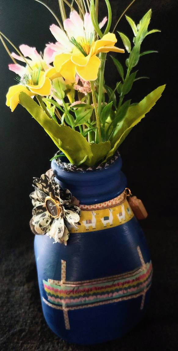 VASE Boho bud ,llama decor, crystal accent, country chic accent, positive message, bookcase decor,