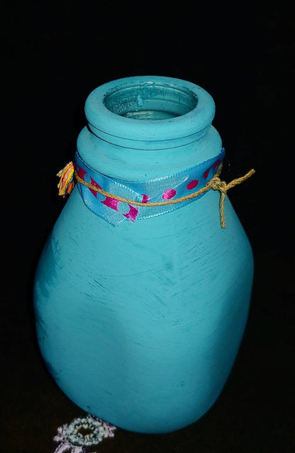 VASE llama, tasselled, whimsical vase, recycled glass, chalk paint finish, funky flowers, fun, office , desk art