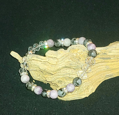 GEMSTONE PROTECTION Genuine crystal gemstone bracelet,healing crystal 8mm beads,anti anxiety and protection ,labradorite and lepidolite crystal beads