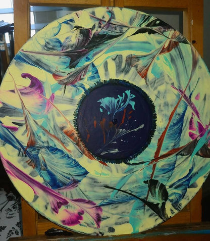 SPIN ART VISUAL ARTWORK acrylic on vinyl,boho wall decor,acrylic pour on vinyl LP