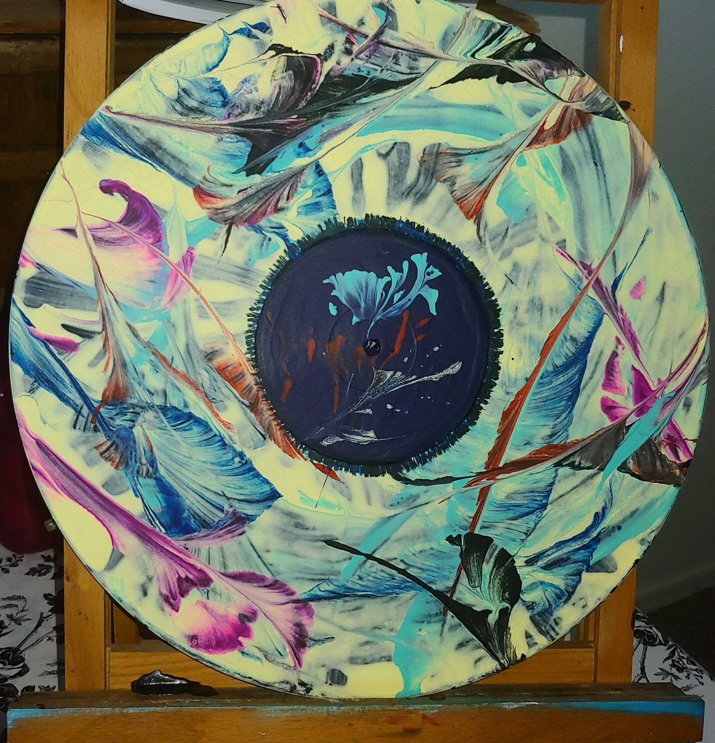 SPIN ART VISUAL ARTWORK acrylic on vinyl,boho wall decor,acrylic pour on vinyl LP