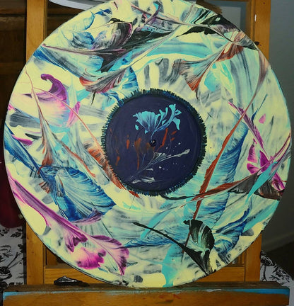 SPIN ART VISUAL ARTWORK acrylic on vinyl,boho wall decor,acrylic pour on vinyl LP