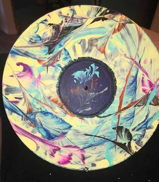 SPIN ART VISUAL ARTWORK acrylic on vinyl,boho wall decor,acrylic pour on vinyl LP