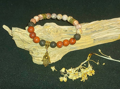 GEMSTONE CHANGE Genuine crystal healing bracelet,birds eye rhyolite ,red river jasper 8mm beads, courage bracelet