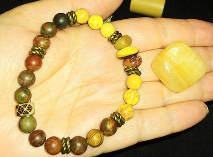 BUNDLE POSITIVITY PTSD KIT healing gift items essential oil and crystal,8mm unisex healing trauma set,orange calcite,8mm crystal Picasso jasper,mookaite jasper