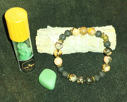 BUNDLE POWER OF SELF LOVE KIT Crystal Healing  meditation tools,genuine crystal bracelet,essential oil blend for healing,unisex bracelet