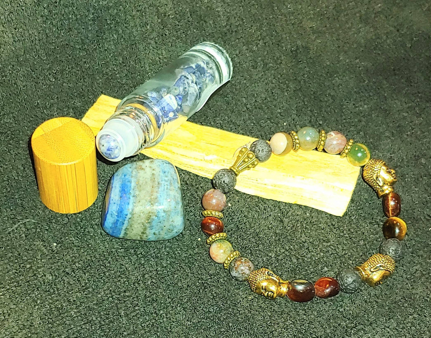 BUNDLE MEN'S MEDITATION KIT healing tools unisex design,courage and self esteem kit,tiger eye genuine crystals,essential oil positive energy blend