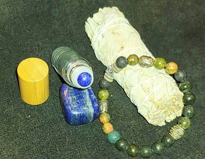 BUNDLE PTSD KIT Mens healing crystal trauma kit,healing genuine crystal bracelet,essential oil healing blend,third eye chakra