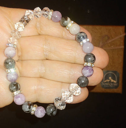 GEMSTONE PROTECTION Genuine crystal gemstone bracelet,healing crystal 8mm beads,anti anxiety and protection ,labradorite and lepidolite crystal beads