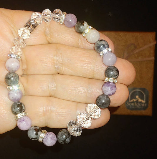 GEMSTONE PROTECTION Genuine crystal gemstone bracelet,healing crystal 8mm beads,anti anxiety and protection ,labradorite and lepidolite crystal beads