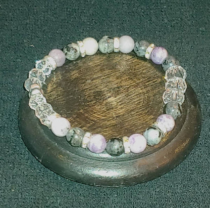 GEMSTONE PROTECTION Genuine crystal gemstone bracelet,healing crystal 8mm beads,anti anxiety and protection ,labradorite and lepidolite crystal beads