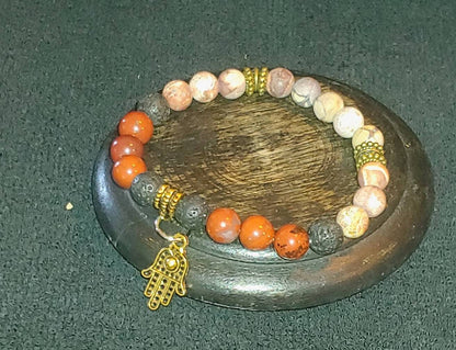 GEMSTONE CHANGE Genuine crystal healing bracelet,birds eye rhyolite ,red river jasper 8mm beads, courage bracelet