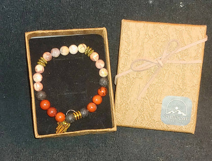 GEMSTONE CHANGE Genuine crystal healing bracelet,birds eye rhyolite ,red river jasper 8mm beads, courage bracelet