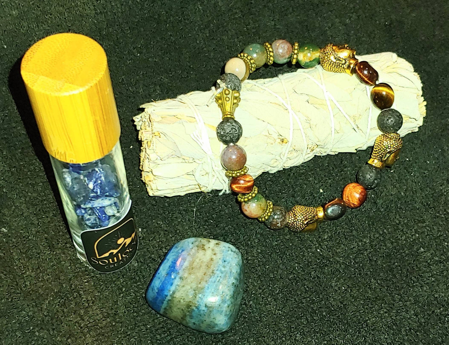 BUNDLE MEN'S MEDITATION KIT healing tools unisex design,courage and self esteem kit,tiger eye genuine crystals,essential oil positive energy blend