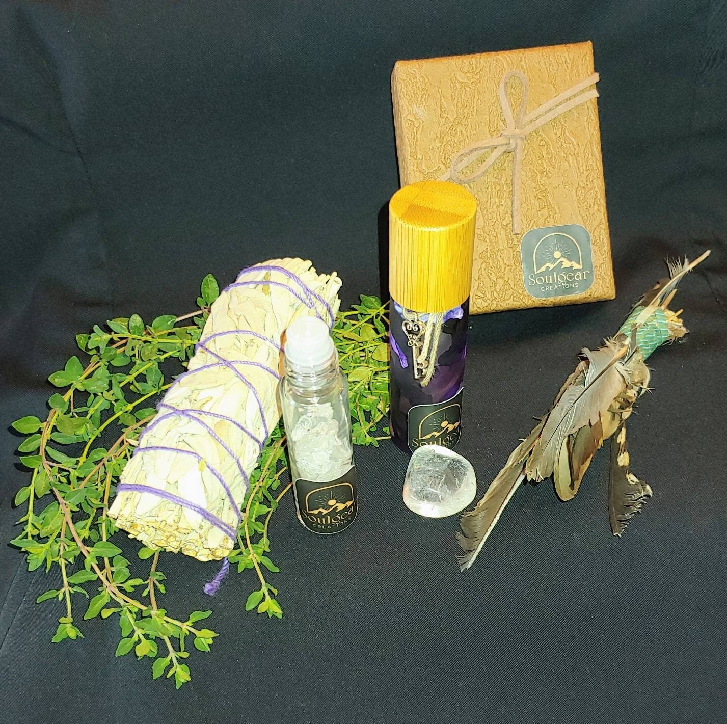 BUNDLE CHAKRA KIT meditation tool kit,essential oil roll on blend,quartz crystal