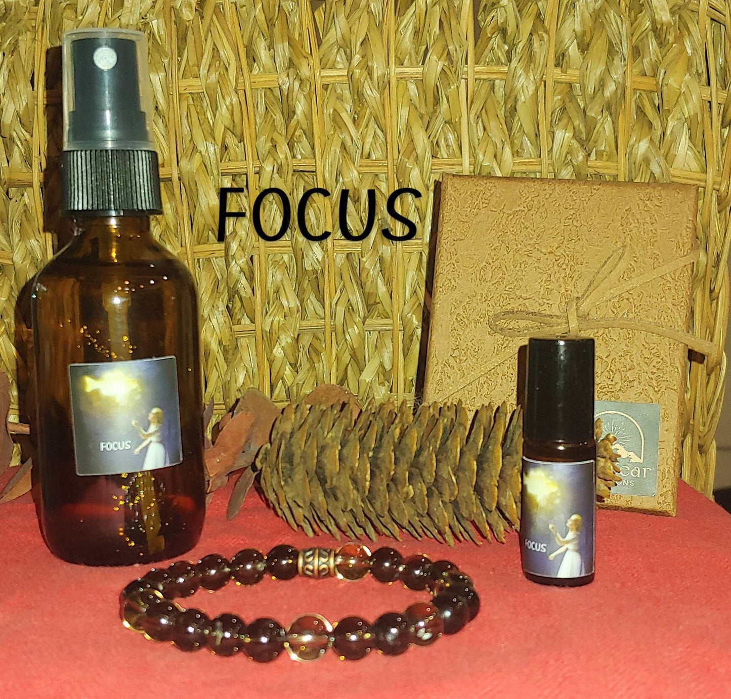 BUNDLE FOCUS KIT Essential oil crystals for focus smokey quartz genuine gemstone bracelet.