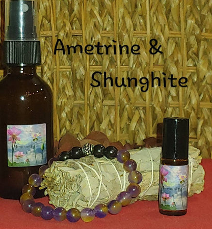 BUNDLE IMMUNITY KIT Essential oil crystal ametrine and shunghite bracelet