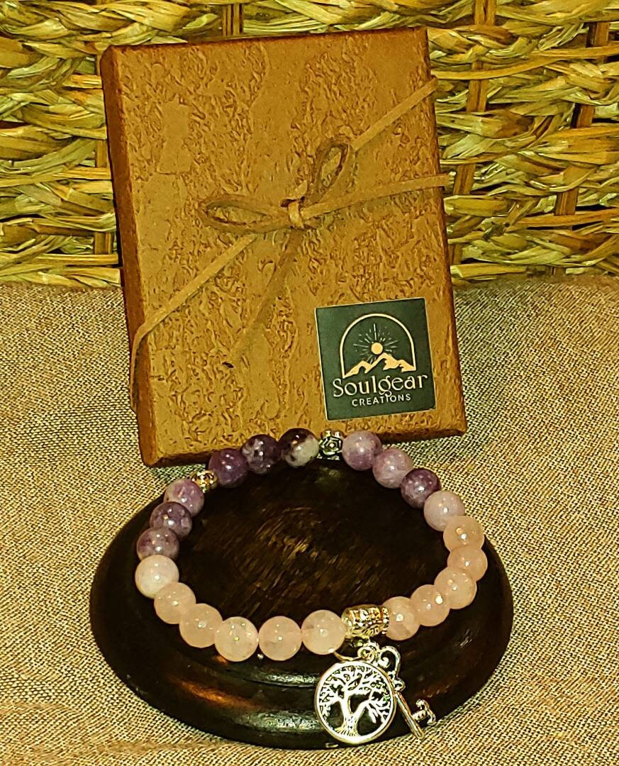 GEMSTONE DEPRESSION bracelet,heart stone rose quartz,mood balancing lepidolite,anti anxiety,aids with depression