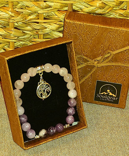 GEMSTONE DEPRESSION bracelet,heart stone rose quartz,mood balancing lepidolite,anti anxiety,aids with depression