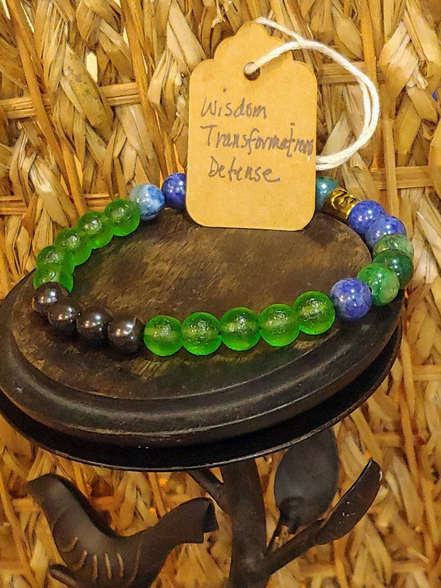 GEMSTONE THE HEALER genuine healing bracelet of Chrysocolla, Moldavite & Shungite, 8mm beads, very ancient stones!