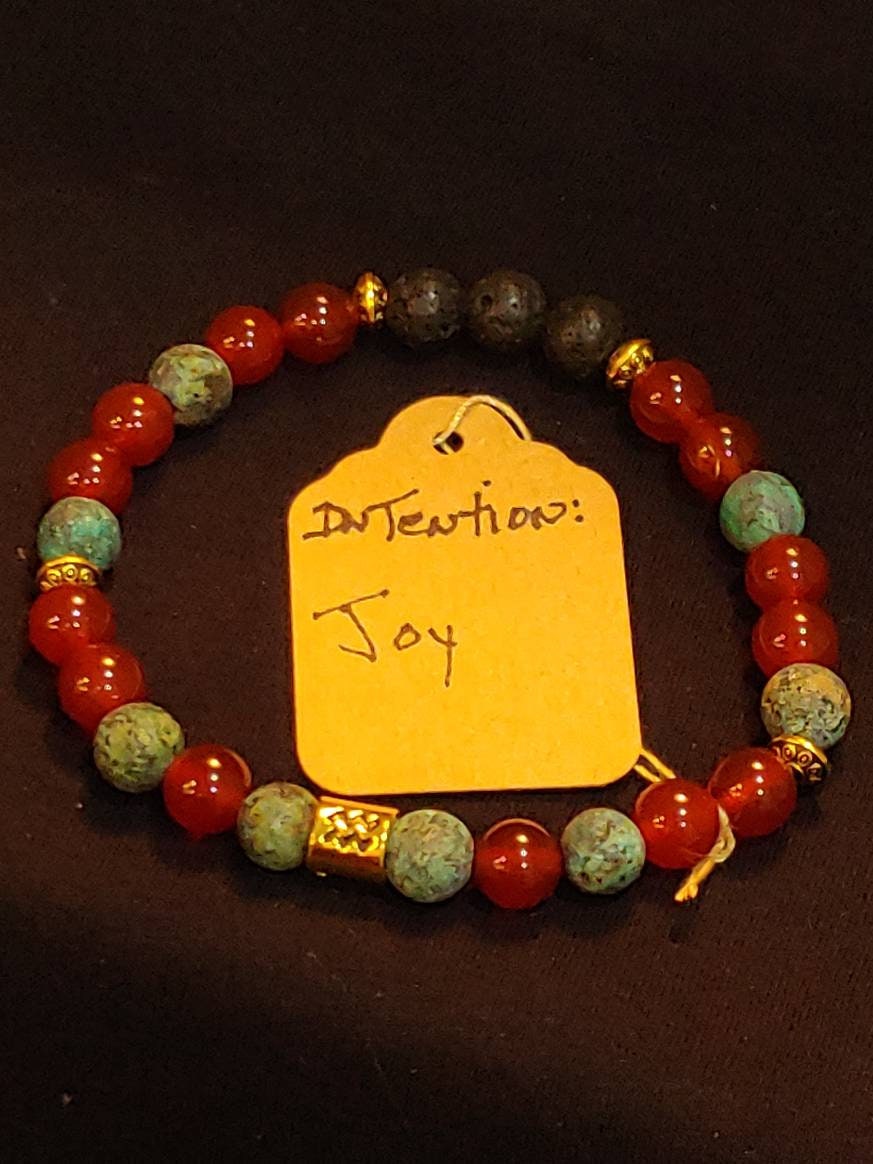 GEMSTONE JOY Intention genuine healing  bracelet SET-African Turquoise & Orange Carnelian gold spacers, Lotus charm-8 mm bds, 20 dollars each